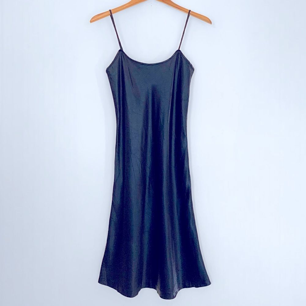 Black Satin Midi Slip Dress